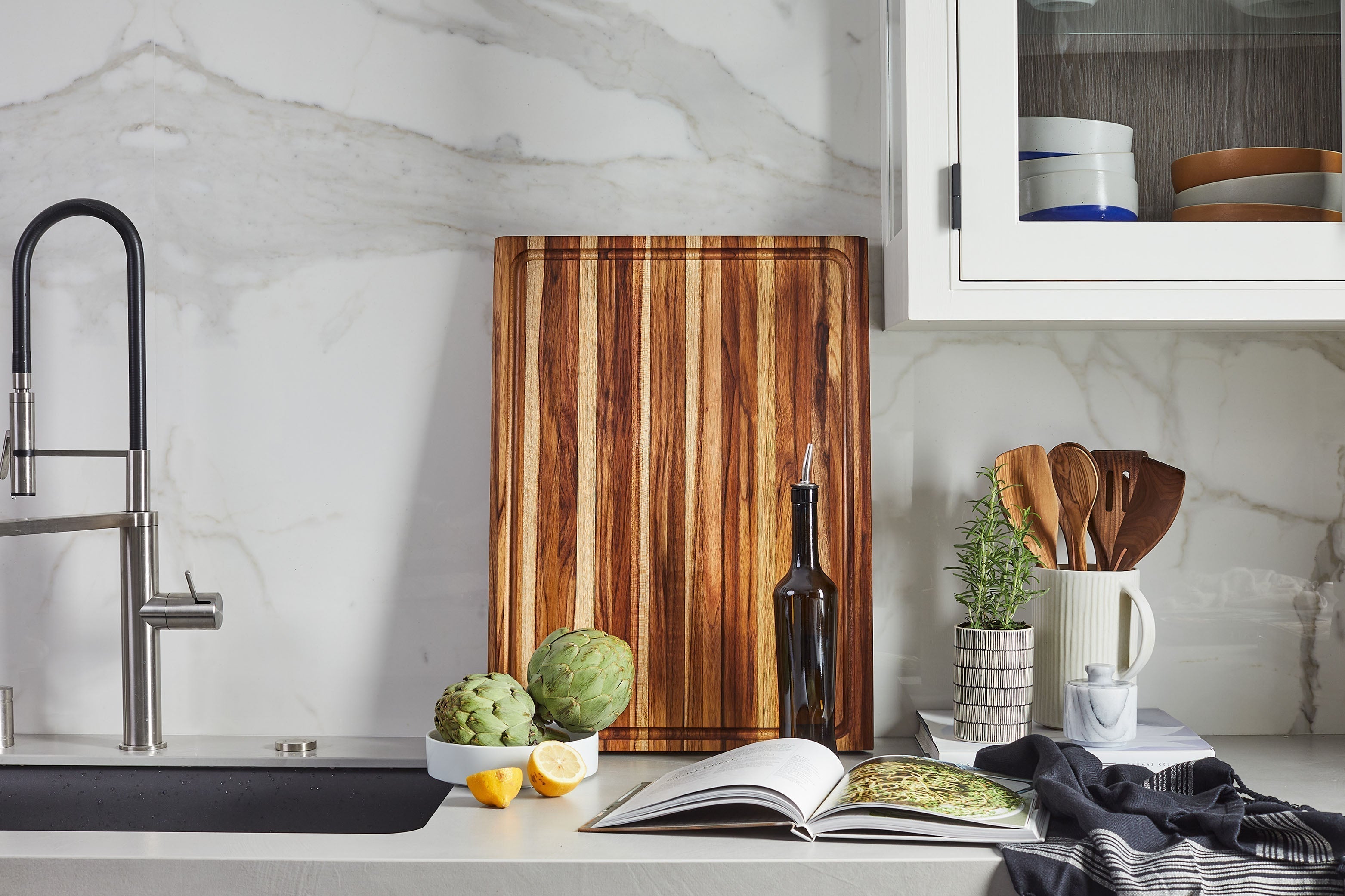Sonder LA teak wood cutting board lifestyle shot — best wood cutting boards for home cooks compared