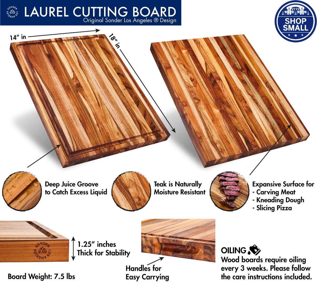 Sonder LA Laurel Cutting Board features a juice groove and handles for easy carrying.