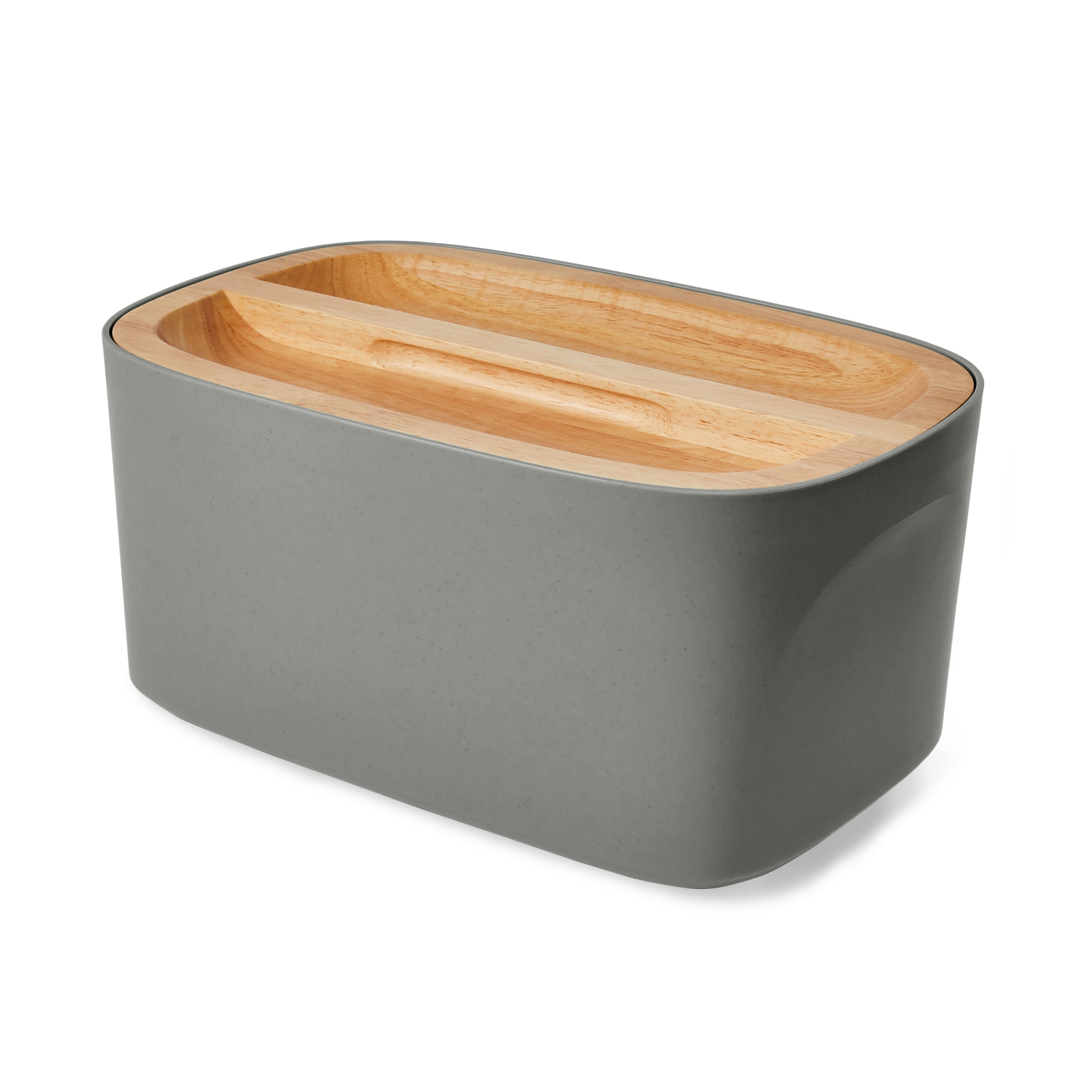 Sonder Los Angeles Modern Union Bread Box for Countertop with Wood Lid in Charcoal Gray