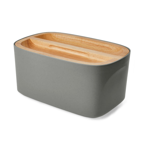 Sonder Los Angeles Modern Union Bread Box for Countertop with Wood Lid in Charcoal Gray 