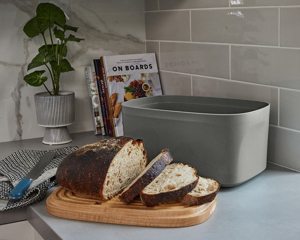 Sonder Los Angeles Union Bread Box with Reversible Wood Bread Board in Charcoal Gray