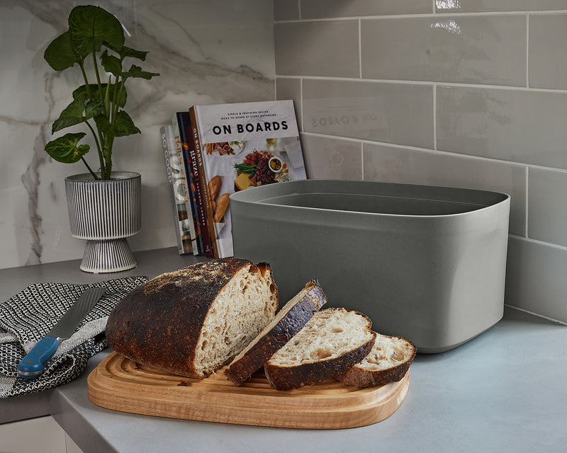 Sonder Los Angeles Union Bread Box with Reversible Wood Bread Board in Charcoal Gray