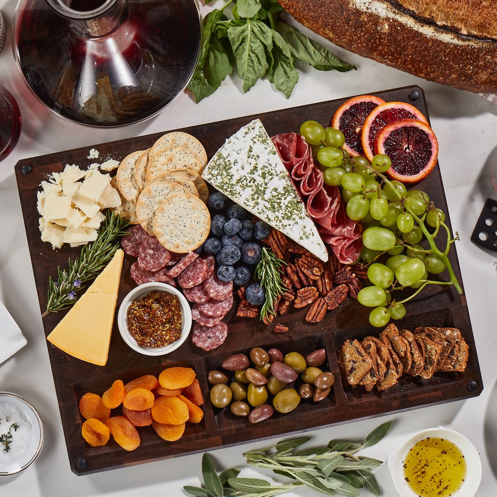 Sonder Los Angeles Made in USA Alfred End Grain Walnut Board with Built-in Compartments for Charcuterie