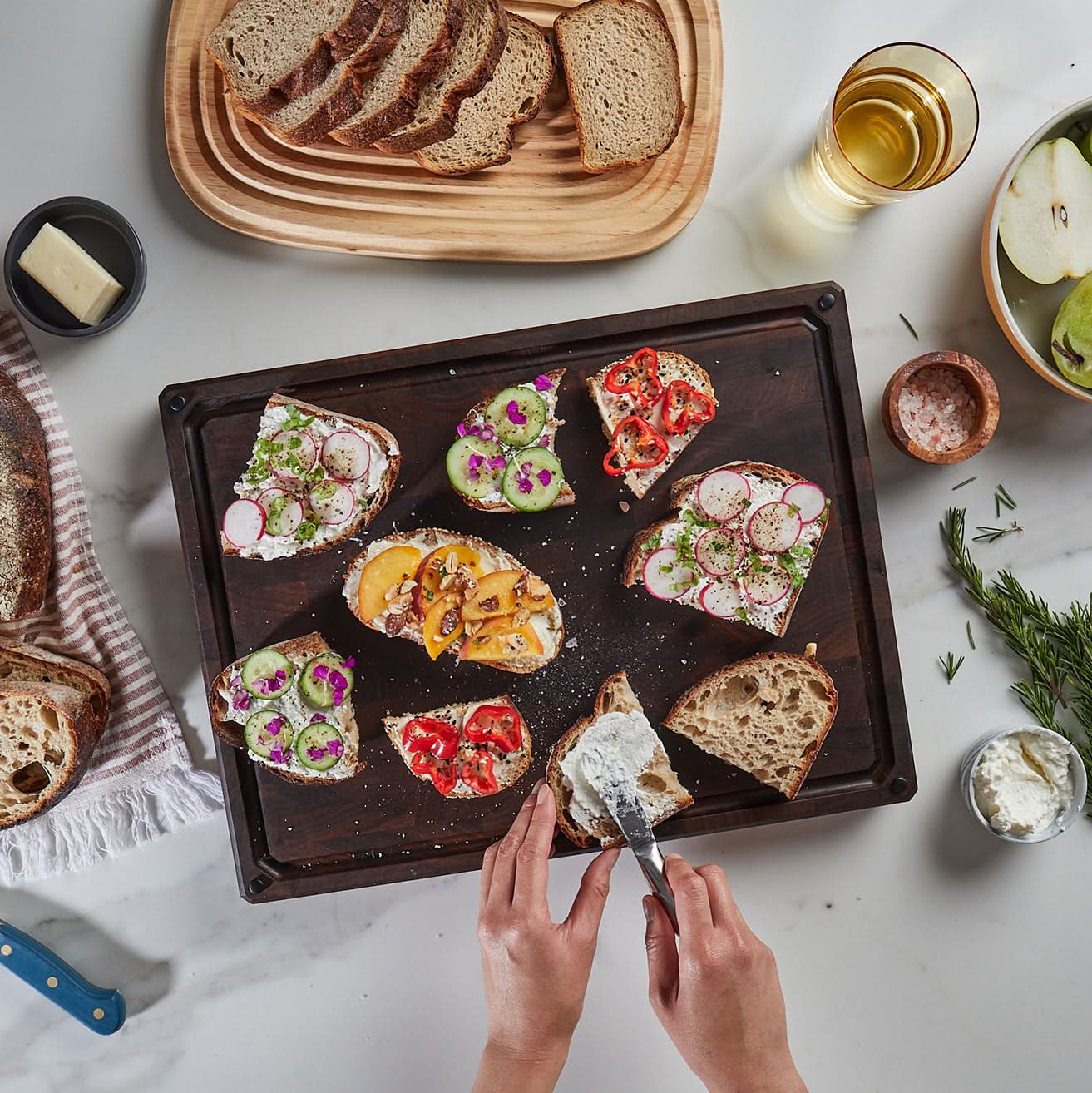 Sonder Los Angeles Made in USA Alfred End Grain Walnut Serving Board with Tasty Toast