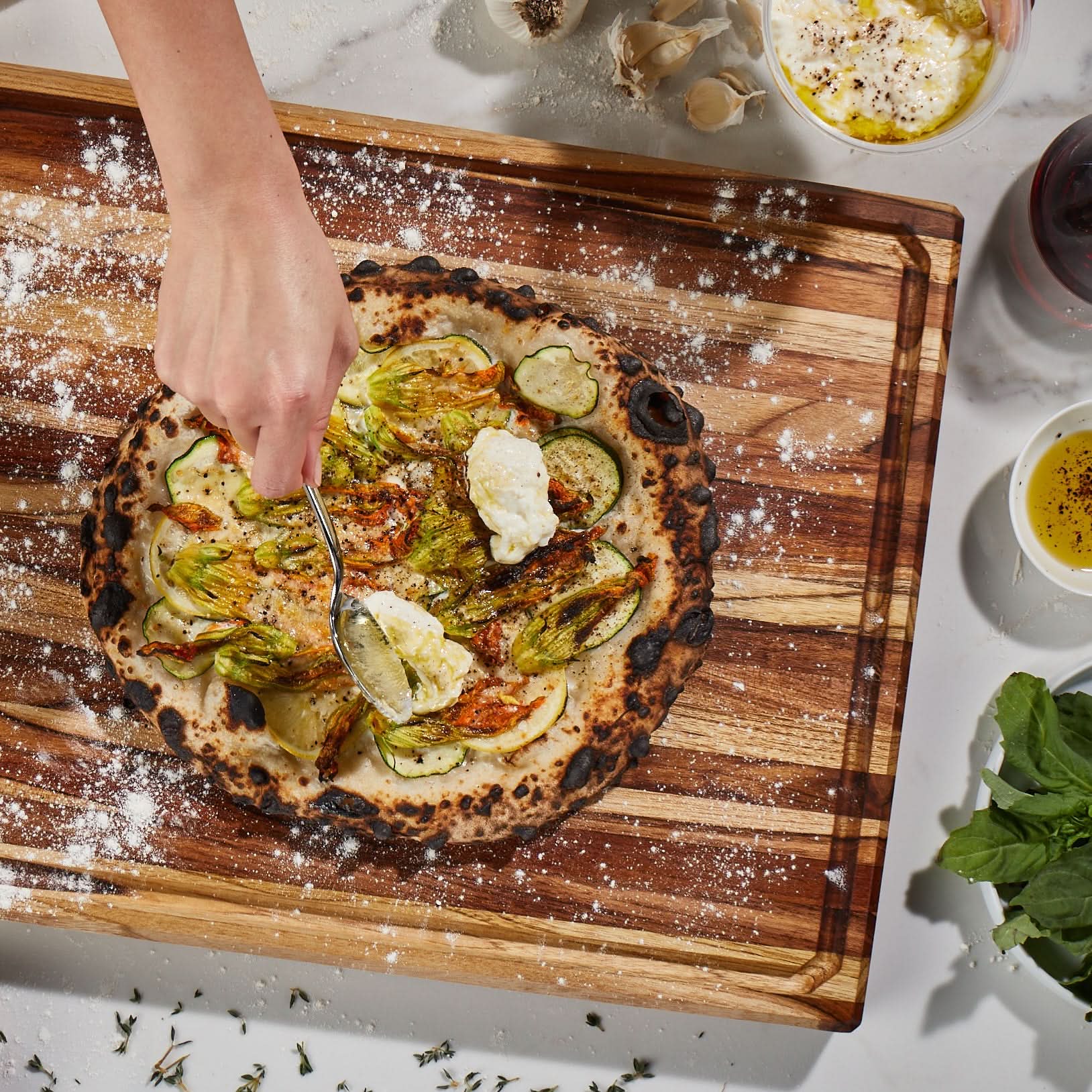 Sonder Los Angeles Bradbury Extra Large 20 x 15 Teak Wood Cutting Board with Pizza