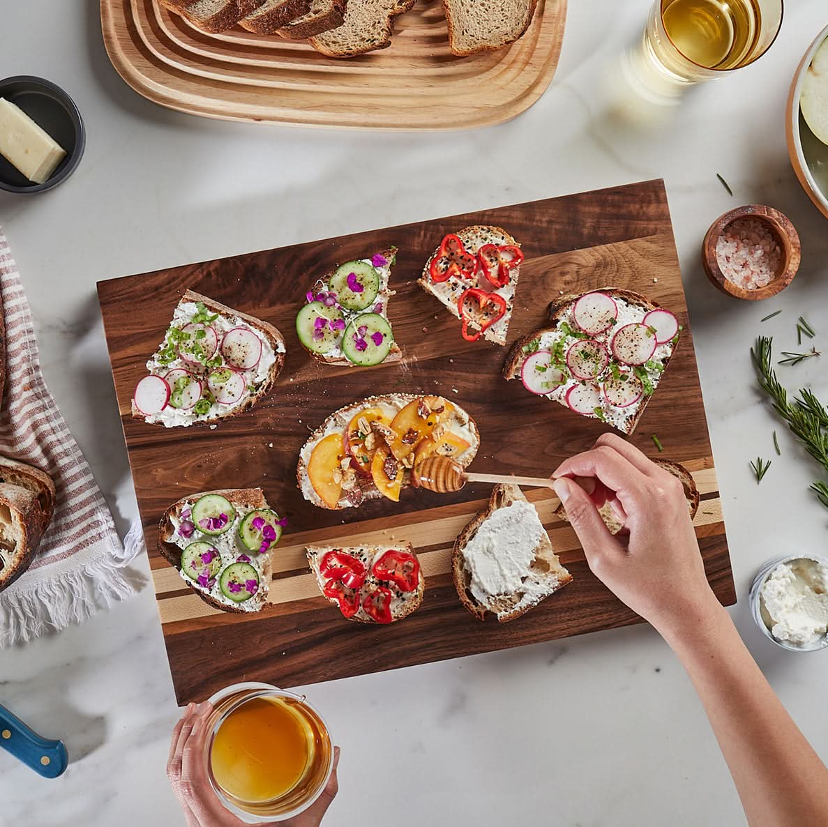 Sonder Los Angeles Motley Walnut Midcentury Serving Board with Delicious Toast