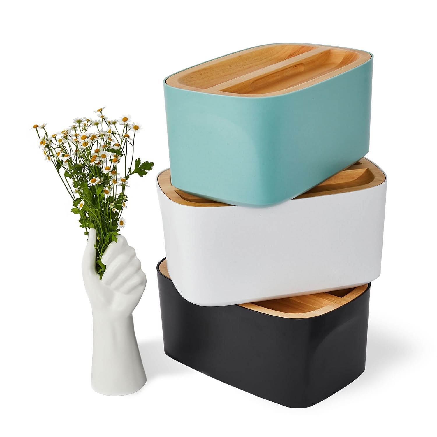 Sonder Los Angeles Modern Bamboo Fiber Recycled Plastic Bread Box with Reversible Wood Lid