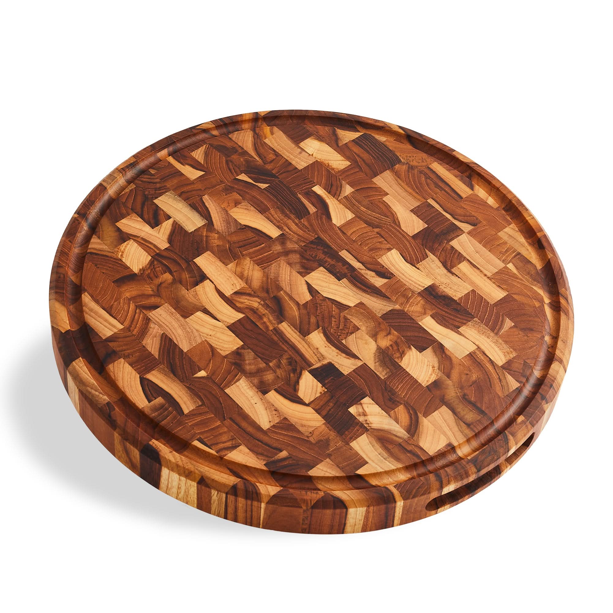 Round End Grain Teak Wood Butcher Block with Juice Groves by Sonder Los Angeles