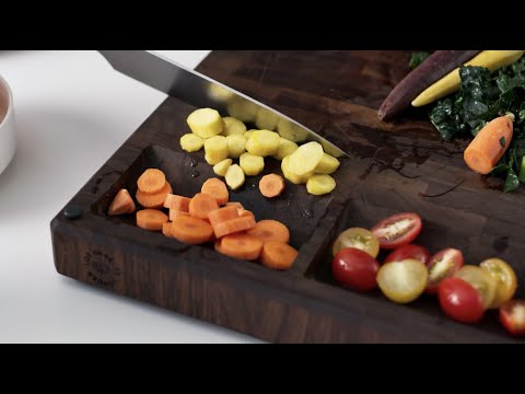 Made in the USA Alfred End Grain American Black Walnut Wood Cutting Board by Sonder Los Angeles, reversible, multipurpose, multifunctional, with built-in compartments and juice groove