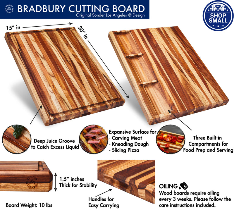 Sonder LA Bradbury Cutting Board features a juice groove and built-in compartments.