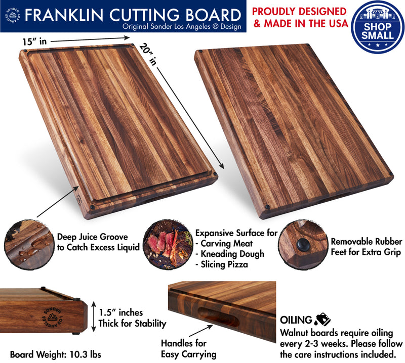 Sonder LA Franklin Cutting Board features a juice groove and rubber feet.
