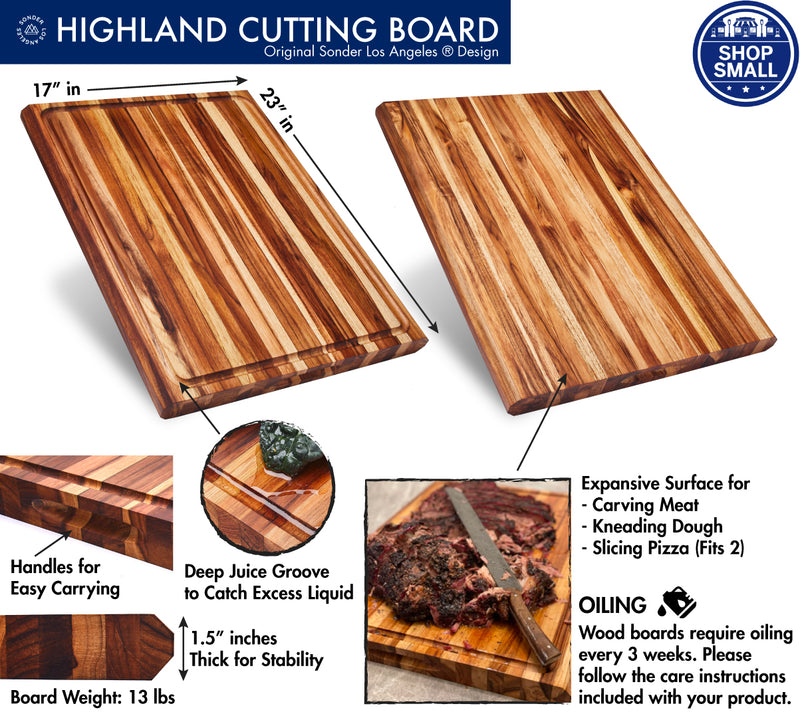 Sonder LA Highland Cutting Board features a juice groove and handles for easy carrying.