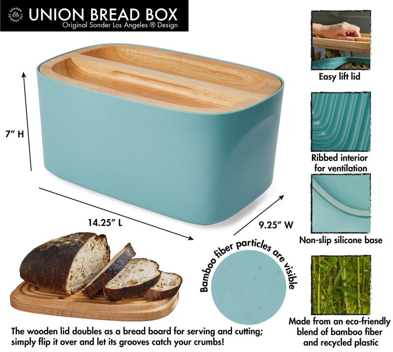 Sonder LA Sea Mist Union Bread Box with Reversible Wood Lid.