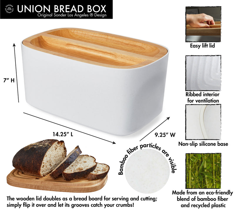 Sonder LA White Union Bread Box with Reversible Wood Lid.