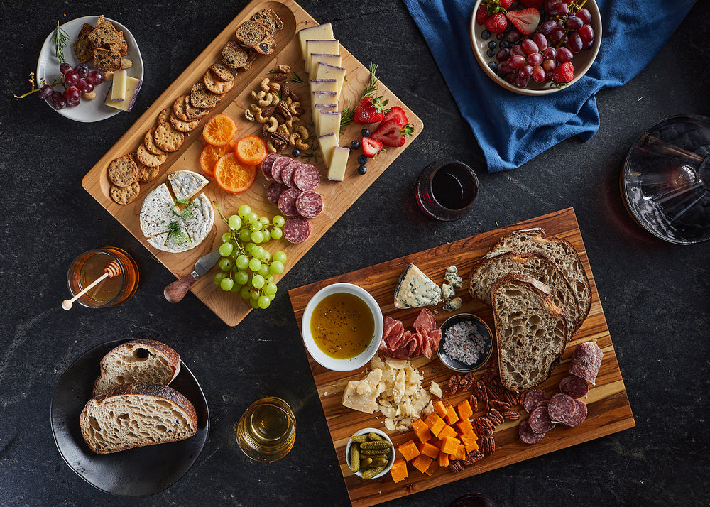 Beautifully styled Sonder Los Angeles charcuterie boards, Winsome Maple Wood, Laurel Teak Wood 