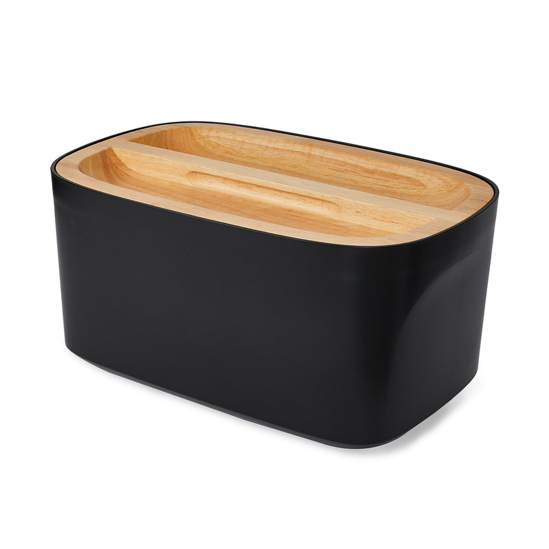 Sonder Los Angeles Black Modern Union Bread Box for Countertop with Wood Lid 
