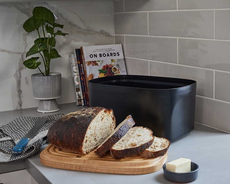 Sonder Los Angeles Black Union Bread Box with Reversible Wood Bread Board