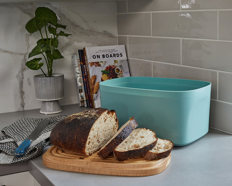 Sonder Los Angeles Seafoam Union Bread Box with Reversible Wood Bread Board