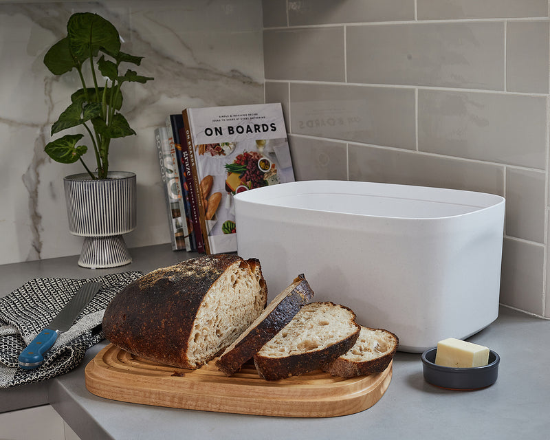Sonder Los Angeles Union Bread Box with Reversible Wood Bread Board in White