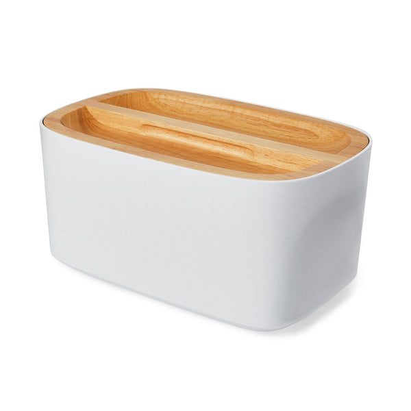 Sonder Los Angeles Modern Union Bread Box for Countertop with Wood Lid in White 