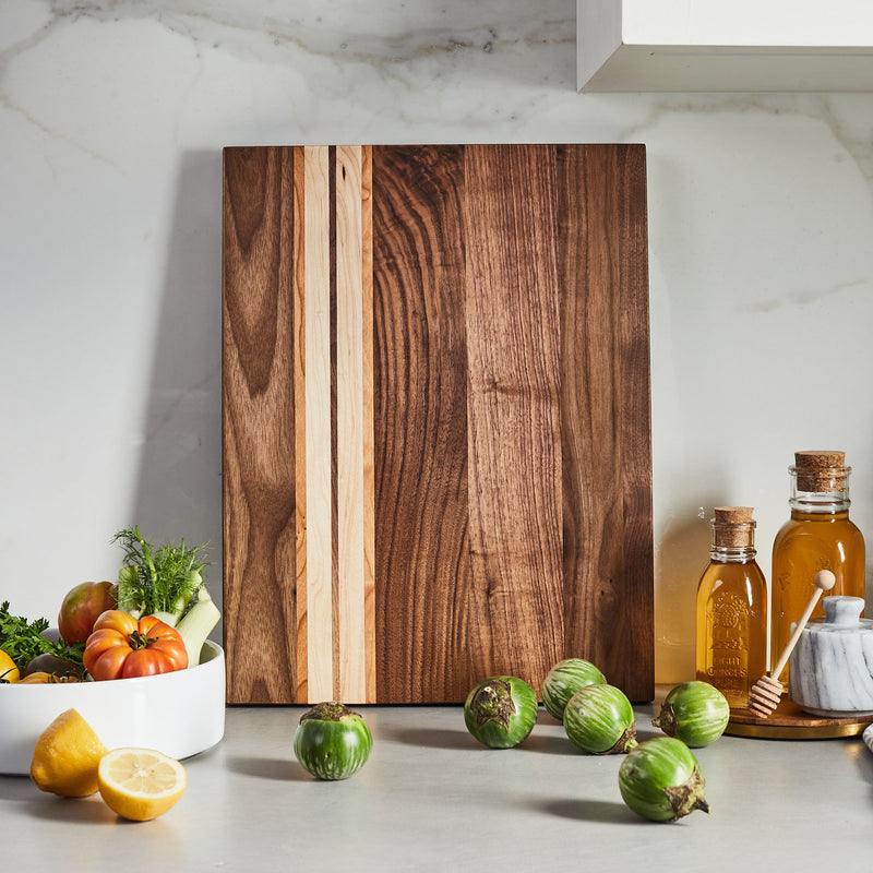 Sonder Los Angeles Modern Midcentury Motley Walnut Cutting Board in Styled White Kitchen